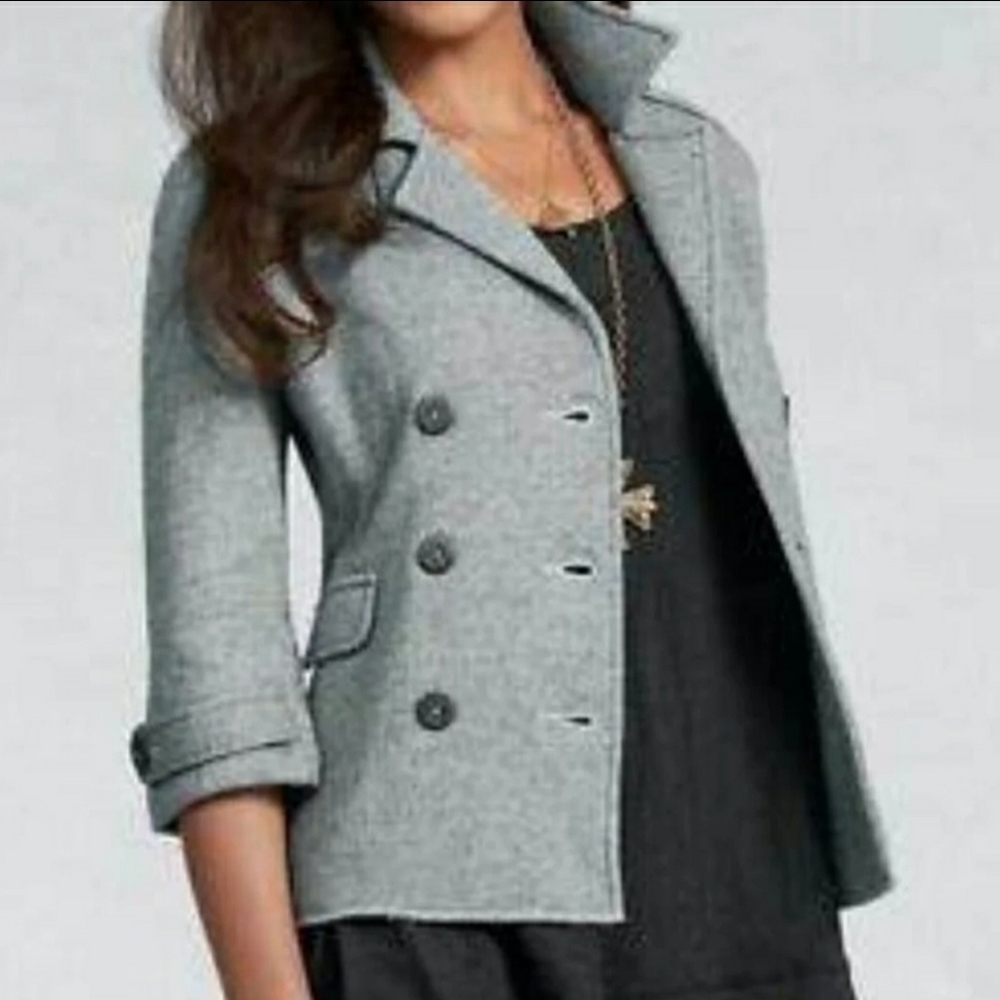 CAbi 393 Gray Shrunken Peacoat Size Large